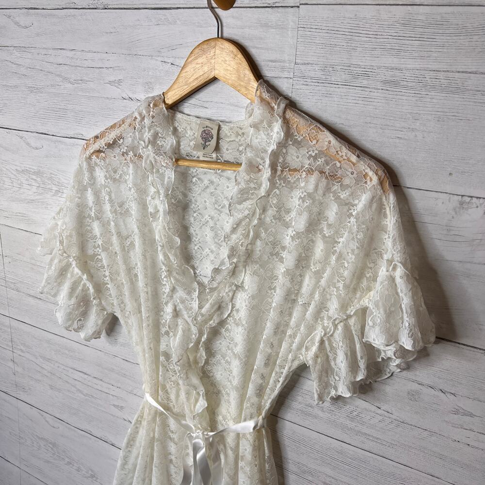 In Bloom by Jonquil Robe Womens Size Small Ivory Retro Lace Wrap Babydoll Floral - Picture 11 of 16